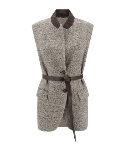 Brunello Cucinelli Sleeveless Casual Jacket In Gray