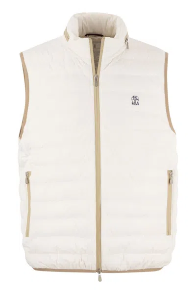 Brunello Cucinelli Sleeveless Down Jacket In Membranated Nylon In White