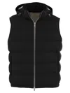 Brunello Cucinelli Men Sleeveless Down Jacket In Membraned Taffeta With Heat Tapes And Detachable Ho