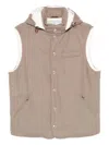 Brunello Cucinelli Sleeveless Down Jacket In Membraned Wool Flannel With Detachable Hood Clothing In Brown