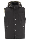 Brunello Cucinelli Men Sleeveless Down Jacket In Membraned Wool Flannel With Detachable Hood In Grey