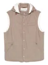 Brunello Cucinelli Sleeveless Down Jacket In Membraned Wool Flannel With Detachable Hood Clothing In Neutral