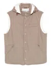 Brunello Cucinelli Sleeveless Down Jacket In Membraned Wool Flannel With Detachable Hood Clothing In Neutral