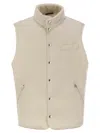 Brunello Cucinelli Men Sleeveless Down Jacket With Sheepskin Collar In Nude