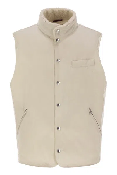 BRUNELLO CUCINELLI BRUNELLO CUCINELLI SLEEVELESS DOWN JACKET WITH SHEEPSKIN COLLAR 