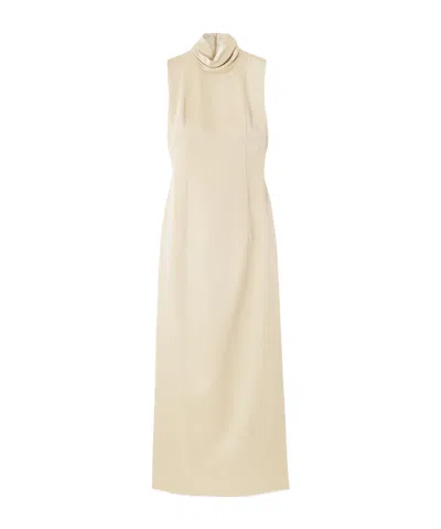 Brunello Cucinelli Draped Satin Midi Dress In Metallic