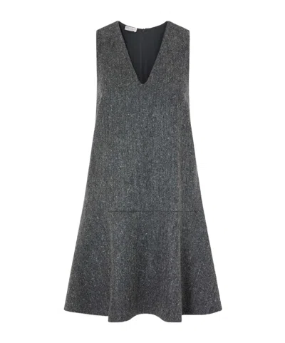 Brunello Cucinelli Wool-blend Mini Dress In Gray