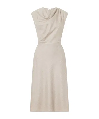 Brunello Cucinelli Draped Virgin Wool Midi Dress In Brown