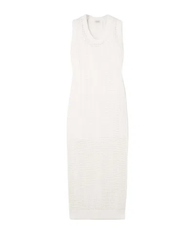 Brunello Cucinelli Sequin-embellished Open-knit Cotton-blend Midi Dress In White