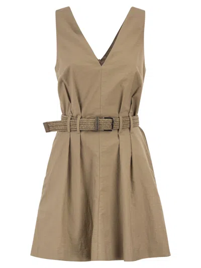 Brunello Cucinelli Sleeveless Dress With Braided Belt In Brown
