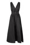 Brunello Cucinelli Women Techno Cotton Poplin Dress With Belt And Precious Shoulder Detail In Black