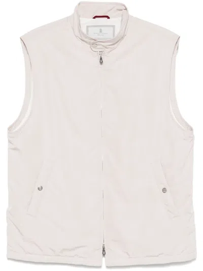 Brunello Cucinelli Sleeveless Ecru Coat With Mock Neck In Neutral