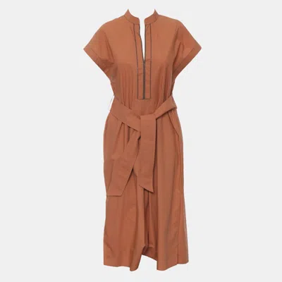 Pre-owned Brunello Cucinelli Sleeveless Embellished Belted Dress In Orange
