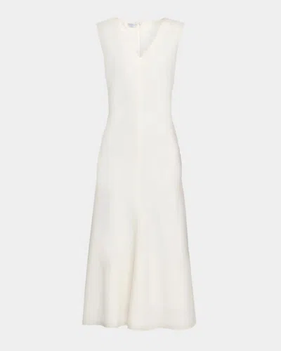 Brunello Cucinelli Sleeveless Fluid Stretch Wool Midi Dress In White