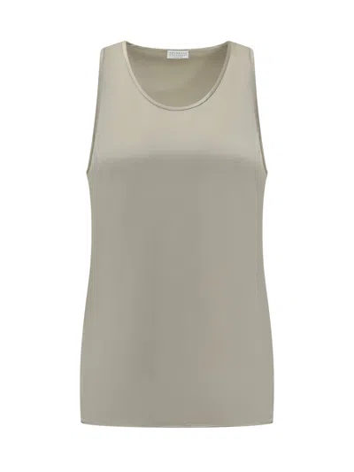 Brunello Cucinelli Sleeveless Giro Neck Top In Neutral