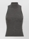 Brunello Cucinelli Sleeveless High Neckline Ribbed Top In Gray