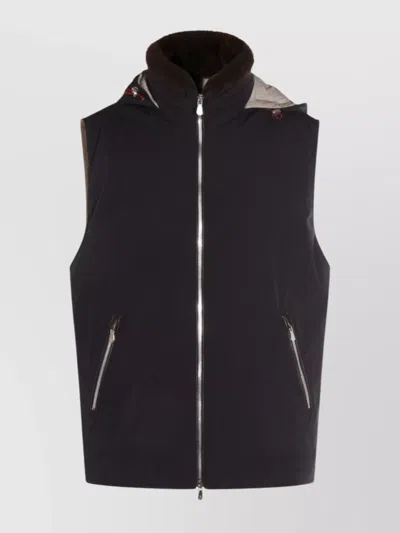 Brunello Cucinelli Sleeveless Hooded Down Jacket Side Zip Pockets In Brown