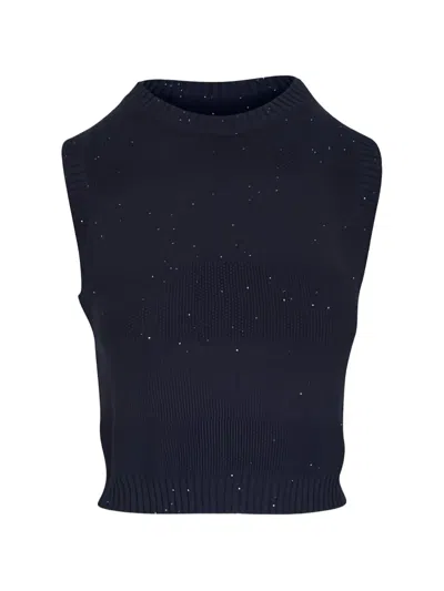 Brunello Cucinelli Sleeveless Knit Tank Top In Blue
