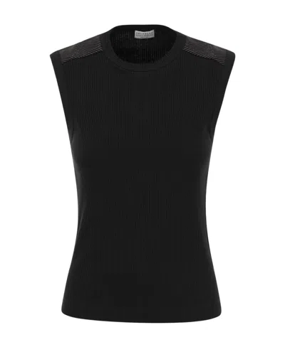 Brunello Cucinelli Sleeveless Knit Top In Black