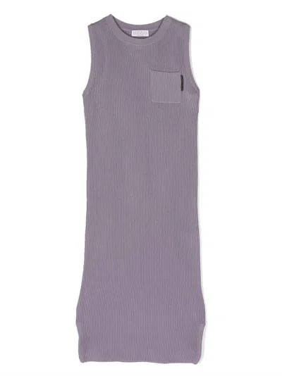 Brunello Cucinelli Kids' Sleeveless Knitted Dress In Purple
