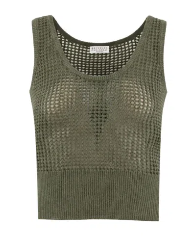 Brunello Cucinelli Sleeveless Knitted Tank Top In Green