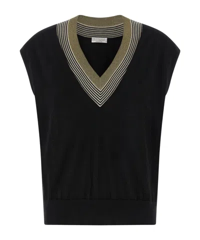 Brunello Cucinelli Sleeveless Knitted Vest In Black