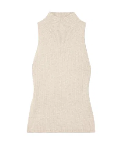 Brunello Cucinelli Metallic Ribbed-knit Turtleneck Tank In Neutrals