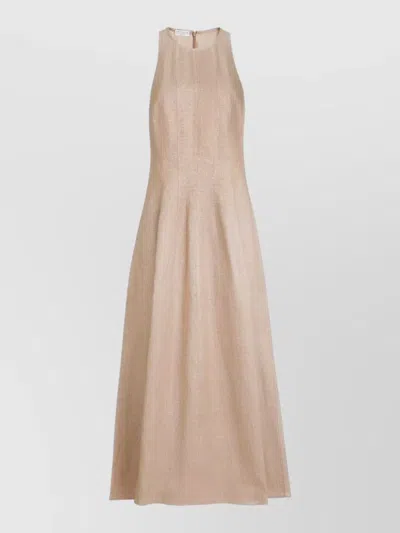 Brunello Cucinelli Sleeveless Maxi Dress High Neckline In Neutral