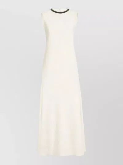 Brunello Cucinelli Sleeveless Maxi Dress Round Neckline Contrast Trim In Neutral
