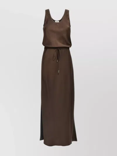Brunello Cucinelli Sleeveless Maxi Dress Side Slit In Brown