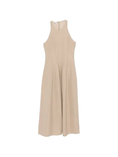 Brunello Cucinelli Linen Blend Halter Neck Midi Dress In Brown