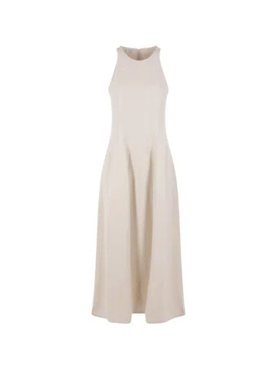 Brunello Cucinelli Twill Sleeveless Midi Dress In Neutral
