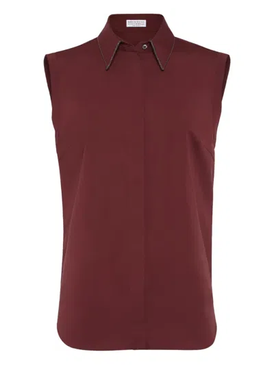 Brunello Cucinelli Sleeveless Poplin Shirt In Multi