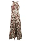 Brunello Cucinelli Multicolor Sleeveless Long Dress With All-over Herbarium Print In Cotton Woman In White/red