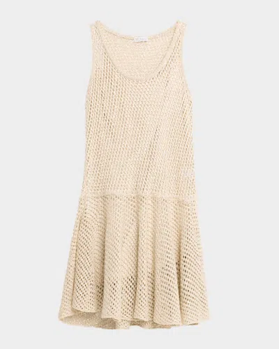 Brunello Cucinelli Sleeveless Shimmering Net Knit Mini Flounce Dress In Neutral