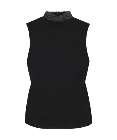 Brunello Cucinelli Bead-embellished Silk-satin Blouse In Black