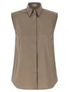 Brunello Cucinelli Sleeveless Shirt Shirt And Blouse Brown In Brown