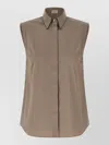 Brunello Cucinelli Sleeveless Shirt Featuring Pointed Collar In Neutral