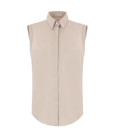 BRUNELLO CUCINELLI BRUNELLO CUCINELLI SLEEVELESS CURVED HEM SHIRT