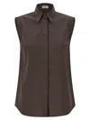 Brunello Cucinelli Sleeveless Shirt Shirt And Blouse Brown In Animal Print