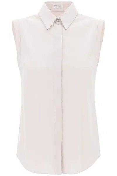 Brunello Cucinelli Sleeveless Shirt With Monili Details In Mixed Colours