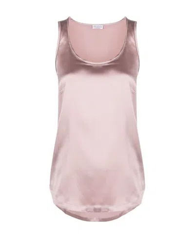 Brunello Cucinelli Sleeveless Silk Tank Top In Animal Print