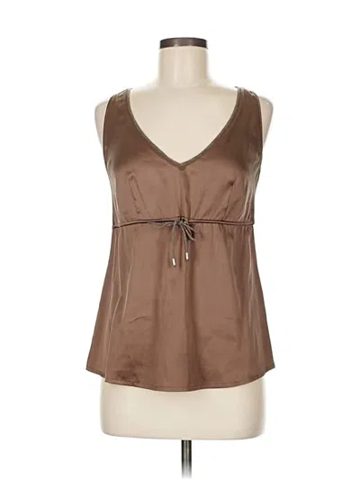 Pre-owned Brunello Cucinelli Sleeveless Silk Top Brown Sweetheart Neckline Tops