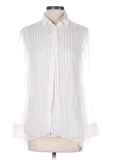 Pre-owned Brunello Cucinelli Sleeveless Silk Top Ivory Stripes Pattern High Neck Tops In White