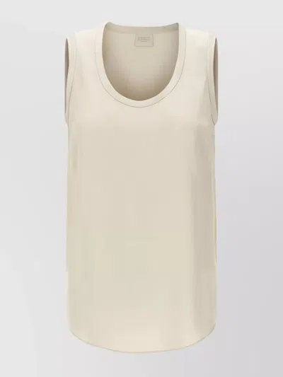 BRUNELLO CUCINELLI SLEEVELESS SILK TOP SCOOP NECK LIGHTWEIGHT FABRIC