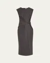 Brunello Cucinelli Sleeveless Stretch Twill Wool Wrap Midi Dress In Gray