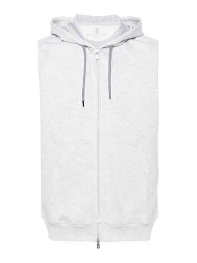 Brunello Cucinelli Cotton Blend Sleeveless Hooodie In Grey