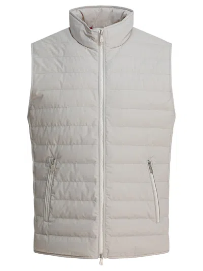 Brunello Cucinelli Sleeveless Taffeta Jacket Jackets And Coats Beige In Gray