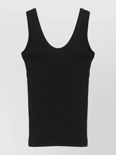 Brunello Cucinelli Sleeveless Top Scoop Neck Ribbed Stitching In Black