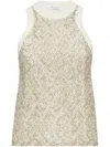 Brunello Cucinelli Stretch Cotton Jersey Top With Dazzling Net Embroidery In Gray